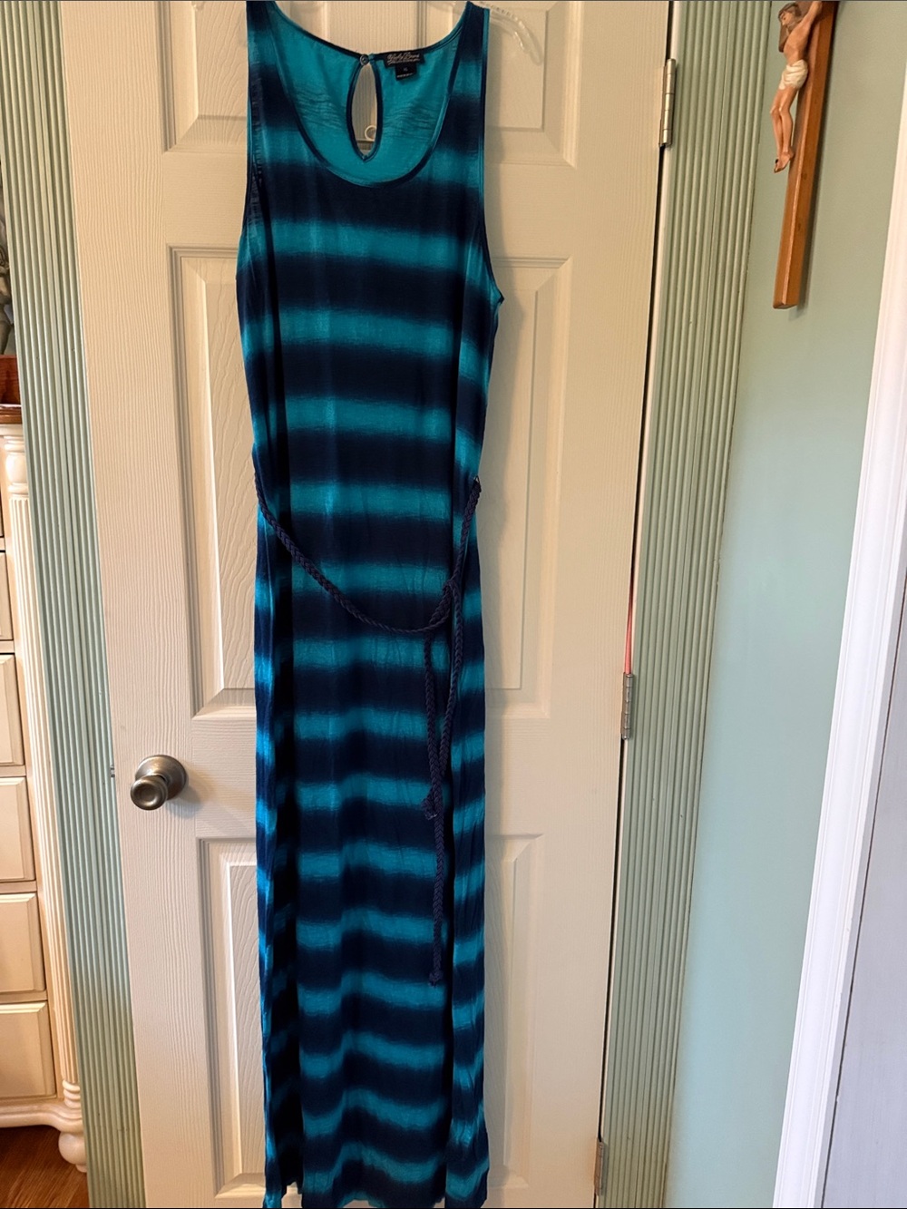 Lucky Brand Teal and Navy tie dye Striped Maxi Dress